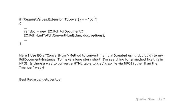HTML : Is there a way to convert a HTML table to xls / xlsx-file using NPOI/C#? смотреть онлайн