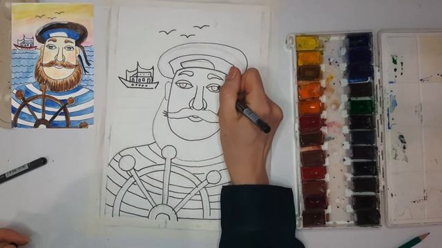 Рисуем моряка, капитан дальнего плаванья смотреть онлайн