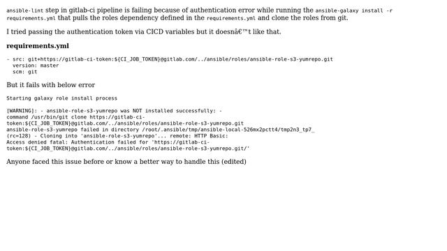 ansible-galaxy fails to pull roles in gitlab-ci pipeline смотреть онлайн