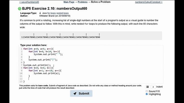 Java Practice It || 2.10 numbersOutput60 || nested for loops смотреть онлайн