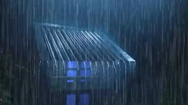 Sleep fast with heavy rain and thunder on the ancient corrugated iron roof in the forest at night смотреть онлайн