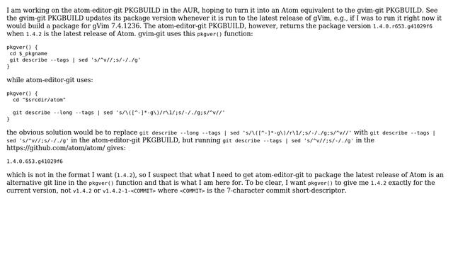 How Do I Get Git To Give Me An Acceptable Pkgver For Atom Which I Can Use To Check It Out?