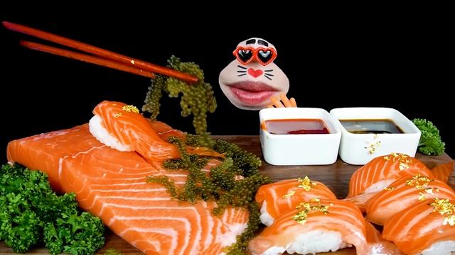 ASMR MUKBANG :) Giant Salmon Sashimi & Salmon Sushi & Sea Grapes EATING SHOW! смотреть онлайн