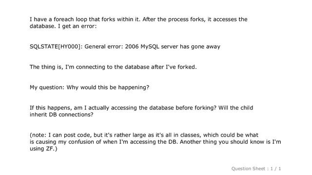 MySQL : pcntl_fork and the MySQL connection is gone смотреть онлайн