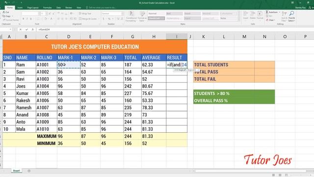 SUM|COUNT|COUNTIF|MAX|MIN Microsoft Excel 2016 in Tamil смотреть онлайн