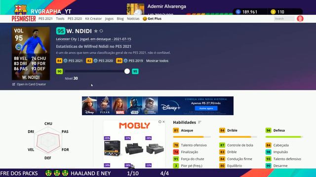 PES 2021 Atualização DOMINGO / HAALAND 100 / A. FATI 100 / SANCHO 99 / PACK OPENING / COPA LEGEND ? смотреть онлайн