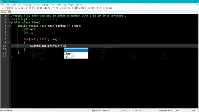 Printing 1 to 10 numbers in Vertical line using java for Beginners? смотреть онлайн