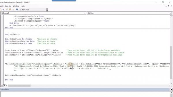 Passing Parameter Values from Excel to SQL Server
