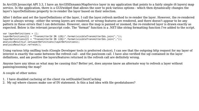 GIS: Changing Layer Definitions / Refresh Not Behaving in ArcGIS API for JavaScript? смотреть онлайн