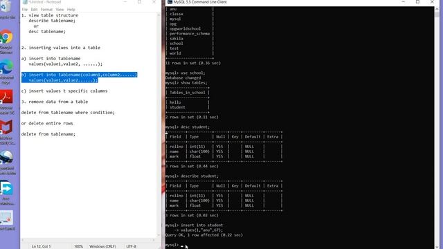sql part 2- show table, insert data into table смотреть онлайн