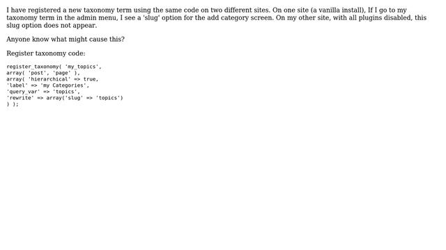 Wordpress: Category slug field missing with registered custom taxonomy смотреть онлайн