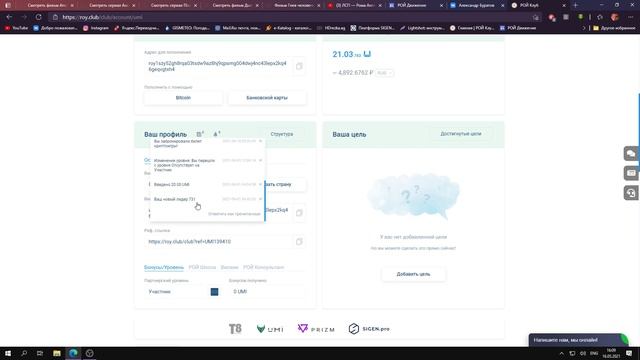Как выглядит личный кабинет в Рой Клубе? смотреть онлайн