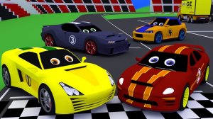 Гоночные машинки будут соревноваться в кольцевых автогонках. Мультфильм для маленьких.