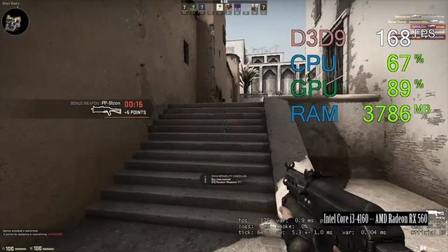 AMD Radeon RX 560 -- Intel Core i3-4160 -- CSGO FPS Test 720p Low смотреть онлайн