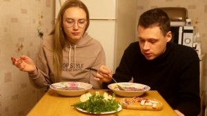 ? БОРЩ со Сметаной ? Салом и Зеленью ? МУКБАНГ асмр итинг еда @kushat_prosto