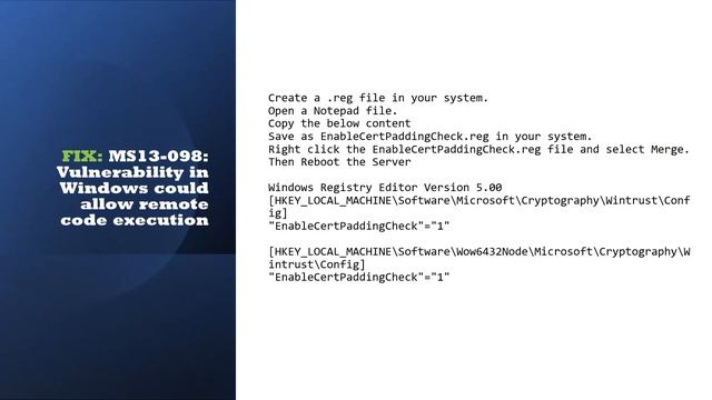FIX: MS13-098: Vulnerability in Windows could allow remote code execution смотреть онлайн