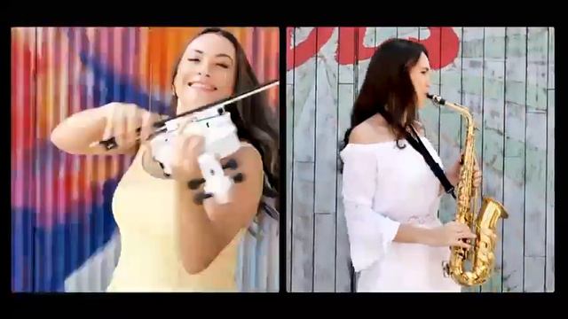 Female Violin And Sax Having Fun Over Dj