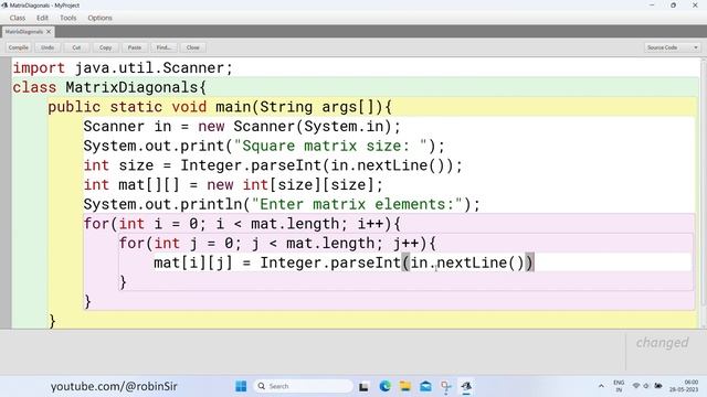 Print Matrix Diagonal Elements in Java смотреть онлайн
