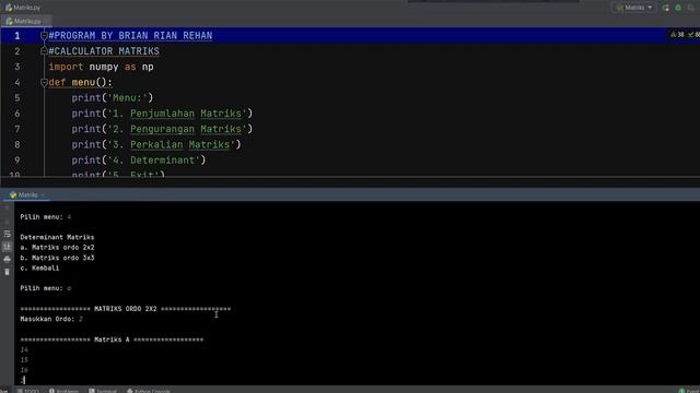 MATRIX CALCULATOR IN PYTHON (ADDITION, SUBTRACTION, MULTIPLICATION, DETERMINANT) PYCHARM смотреть онлайн