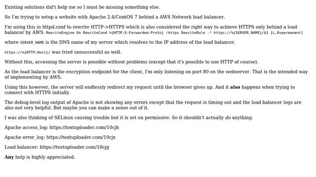 Apache redirect loop when rewriting HTTP to HTTPS behind AWS Network Load Balancer смотреть онлайн
