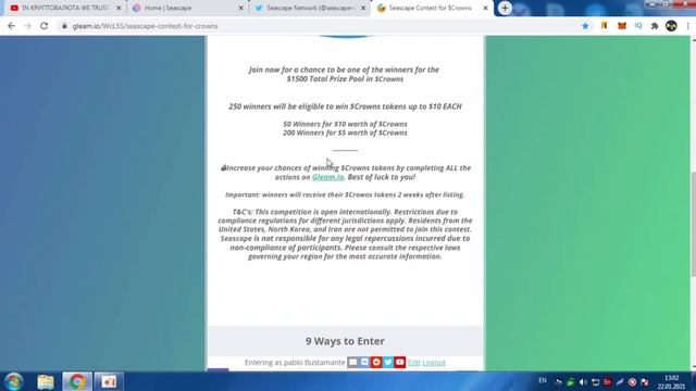 Seascape Airdrop Contest for $Crowns - Получите Crowns Tokens / 250 Победителей / Криптовалюта смотреть онлайн