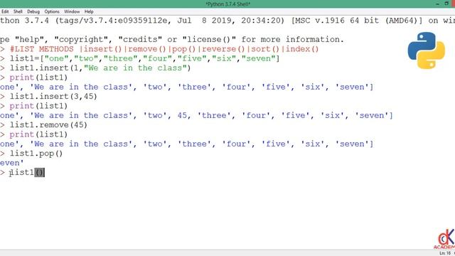 List method in python (part 2) |insert(), remove(), pop(), reverse(), index(). смотреть онлайн