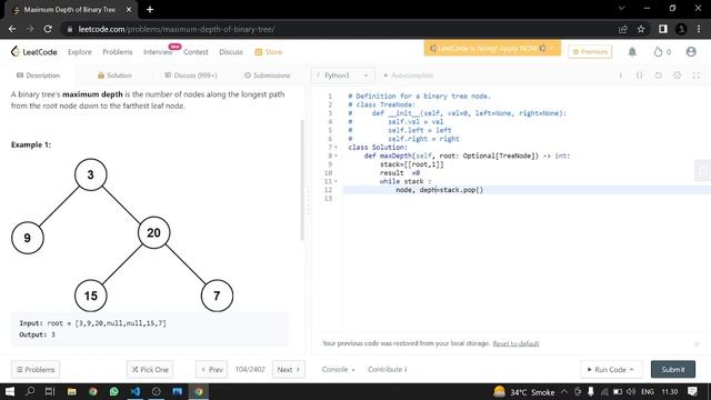 104. Maximum Depth of Binary Tree | Leetcode | Python смотреть онлайн
