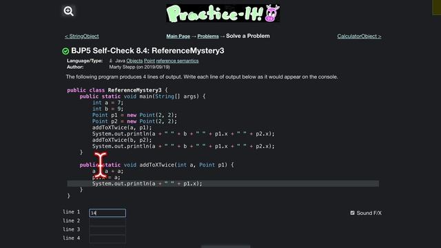 Java Practice It | Self-Check 8.4: ReferenceMystery3 | objects, points, reference, sentamanti смотреть онлайн