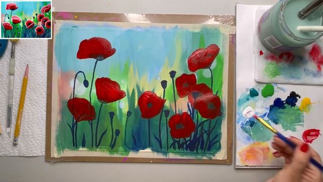 Рисуем МАКИ. Пошаговый урок рисования. Painting poppies. смотреть онлайн