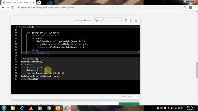Day 22 - Binary search tree || Python || 30 Days of Code || HackerRank смотреть онлайн