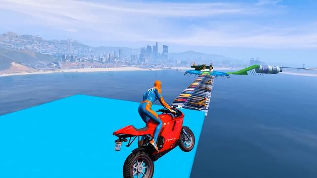 GTA V Epic New Stunt Race For Car Racing Challenge by Quad Bike, Cars and Motorcycle, Spider Shark смотреть онлайн