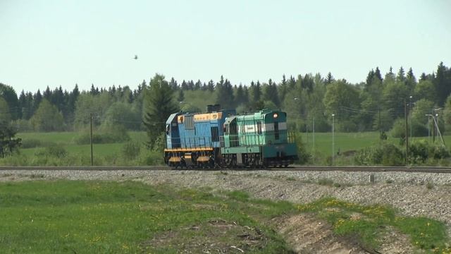 Тепловозы ЧМЭ3-5194 и ТЭМ7-0234 близ о.п. Саку / CME3-5194 and TEM7-0234 near Saku stop смотреть онлайн
