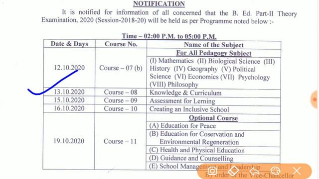 LNMU B.Ed Part 2 Examination Programme And Centre List 2020, Session 2018-20