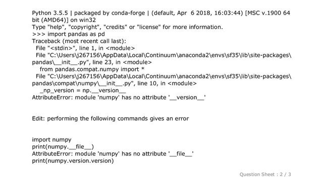 Pandas : AttributeError: module 'numpy' has no attribute '__version__' смотреть онлайн