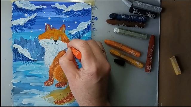 How to draw a cute fox in winter forest // Gouache, oil pastel // jak narysować lisa смотреть онлайн