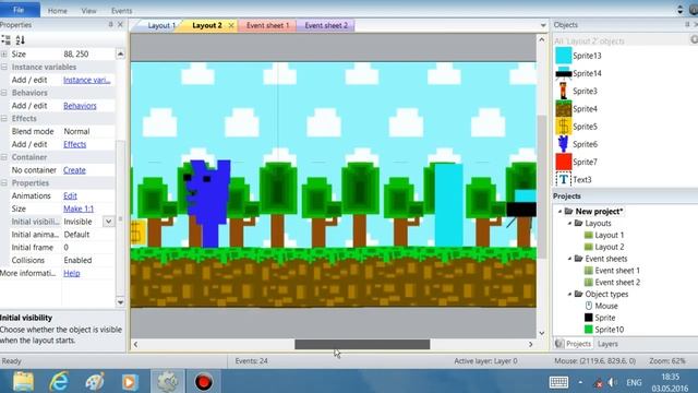 Уроки по Construct 2. Создание платформера. Урок 7.Создание патрулирующего врага и функция респаун.