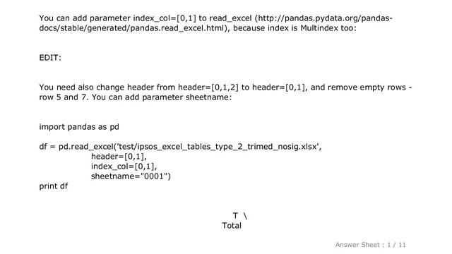 Pandas : reading excel sheet as multiindex dataframe through pd.read_excel() смотреть онлайн