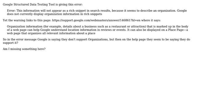 Google Structured Data Testing Tool - organization error seems to contradict their guidlines смотреть онлайн
