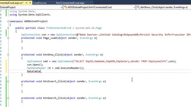 How to show all data from SQL Server in C# ADO.net using connected class Part-02 смотреть онлайн