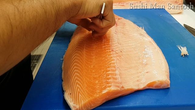 How to Fillet Salmon for Sushi & Sashimi with Sushi Man Santosh смотреть онлайн