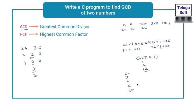 gcd or hcf of two numbers in c telugu | c programming | Program 45 смотреть онлайн
