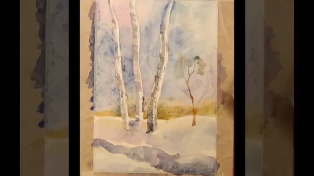 Акварель и соль. Рисуем зимний пейзаж. Winter Landscape. Watercolor And Salt.