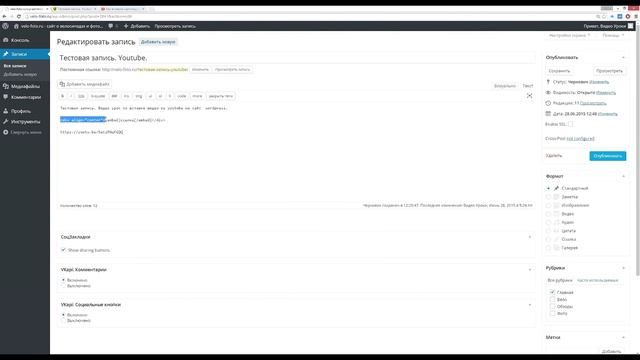 Как ВСТАВИТЬ ВИДЕО из YOUTUBE на сайт WORDPRESS и как выровнять видео по центру или по ширине сайта смотреть онлайн