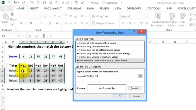 Highlight Winning Lottery Numbers - Excel Conditional Formatting смотреть онлайн