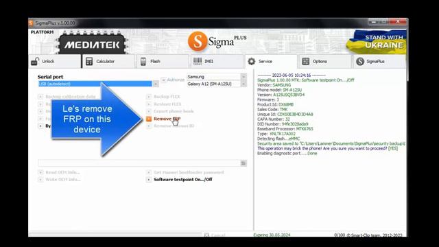 Remove FRP on Samsung A125U with Sigma Plus (480p)