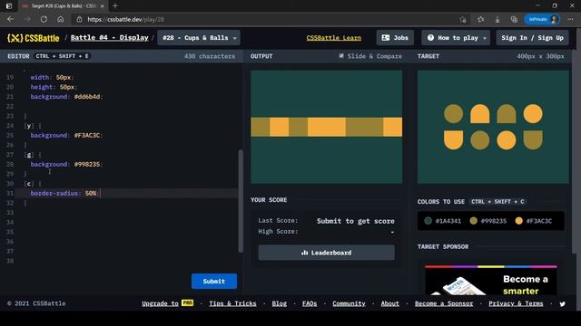 CSS Battle Target #28 | Cups & Balls | All cssbattle.dev solutions смотреть онлайн