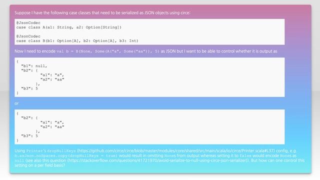 Encoding Scala None to JSON value using circe смотреть онлайн