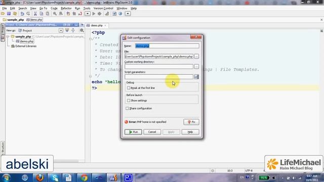 Hello World in PHP using PHPStorm смотреть онлайн