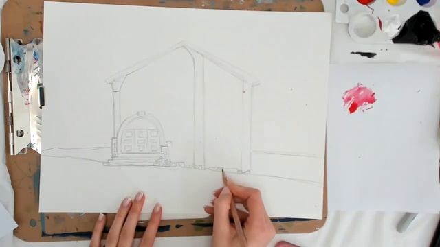 ART on SUNDAYS - Lesson 4, 2021 - PART 1 - Sketching a romantic house with acrylic смотреть онлайн