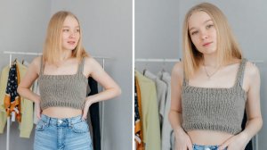 Вязаный ТОП для начинающих I Кроп-топ спицами ✨